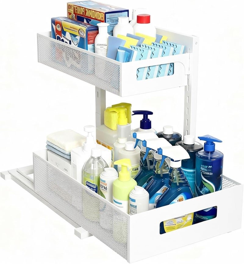 UINOFLE Under Sink Organizer, Adjustable Height 2 Tier Under Sink Organizers and Storage Multi-Purpose Under Sink Storage for Bathroom Kitchen - Image 1